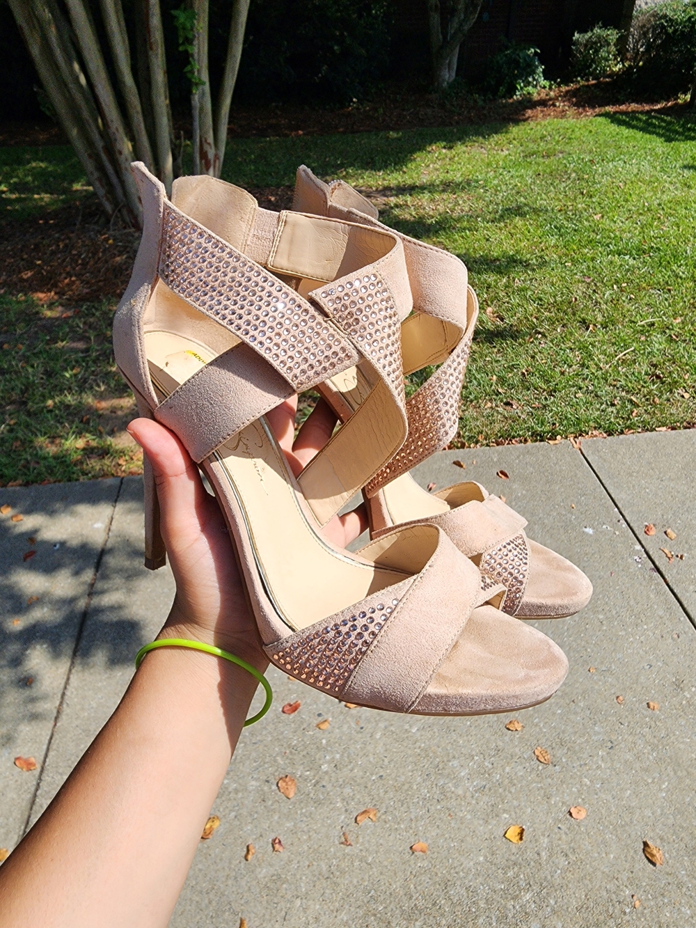 Jessica Simpsson Blush Strappy High Heel Sandals - Elegant Rhinestone